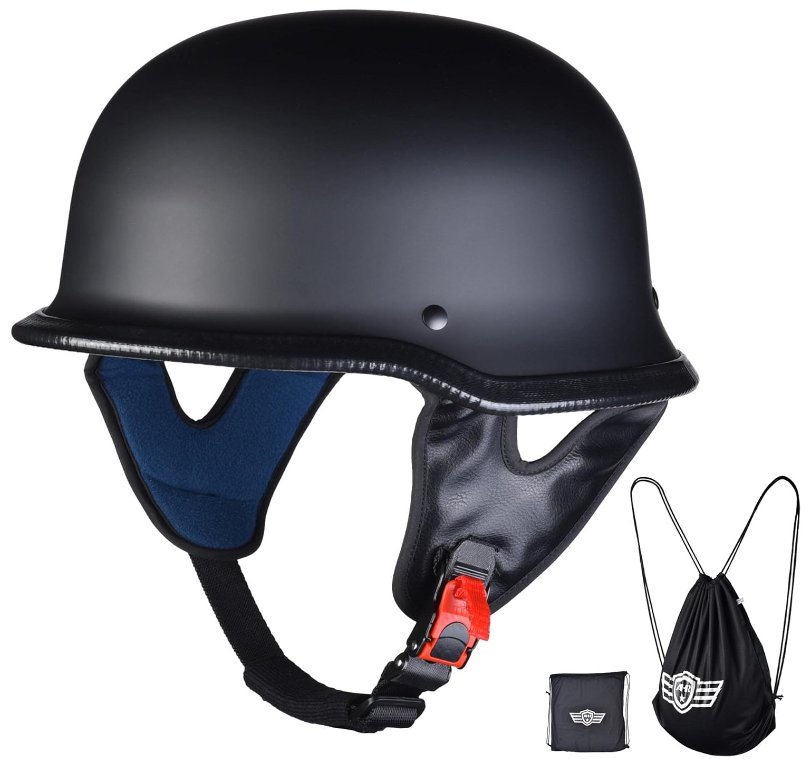 AHR Open Face DOT Motorcycle Half Helmet German Style Cruiser Chopper Biker Skull Cap Helmet Matte Black
